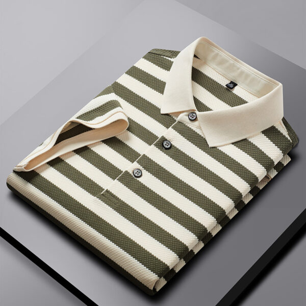 Pineapple Texture Striped Short Sleeve Cotton T-shirt Trendy Youth Half Casual Top Polo Shirt - Image 3