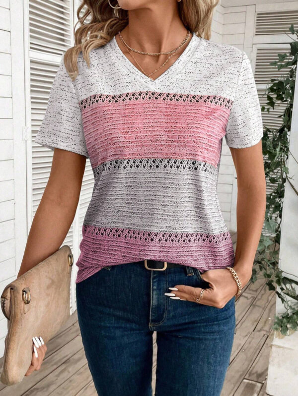 Printed Striped Casual Short-sleeved T-shirt - Image 2