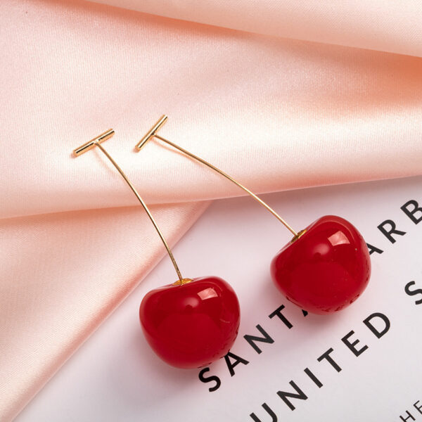 Red Cherry Fruit Acrylic Design Earrings - Image 6