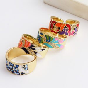 Wide Blue Leaf Slate Pattern Ring