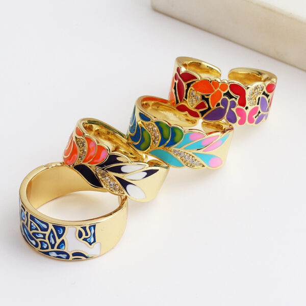 Wide Blue Leaf Slate Pattern Ring