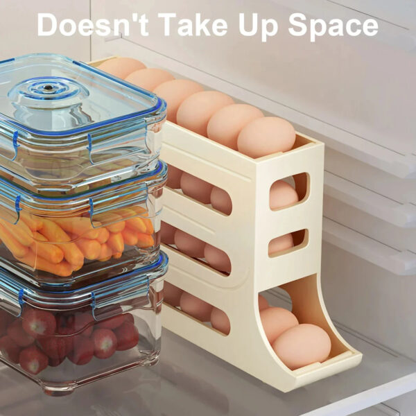 Refrigerator 4-Layer Automatic Egg Roller Sliding Egg Tray Refrigerator Side Door Large Capacity Holder Egg Storage Box Kitchen Gadgets - Image 9