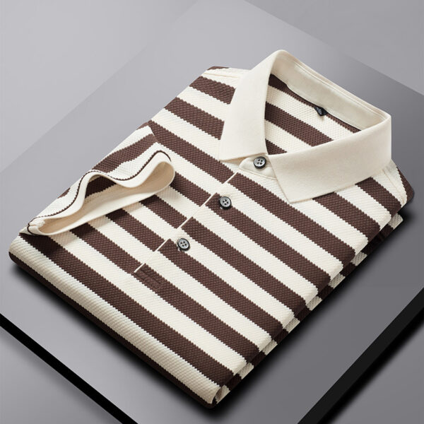 Pineapple Texture Striped Short Sleeve Cotton T-shirt Trendy Youth Half Casual Top Polo Shirt - Image 10