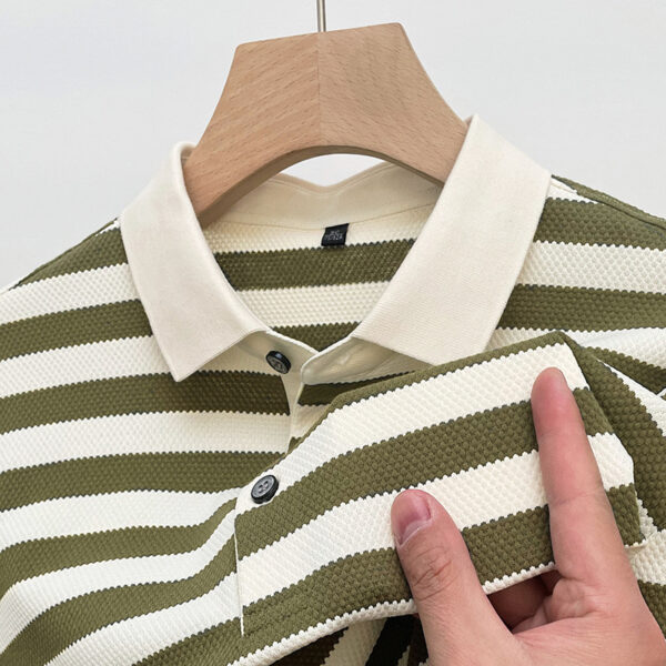 Pineapple Texture Striped Short Sleeve Cotton T-shirt Trendy Youth Half Casual Top Polo Shirt - Image 9