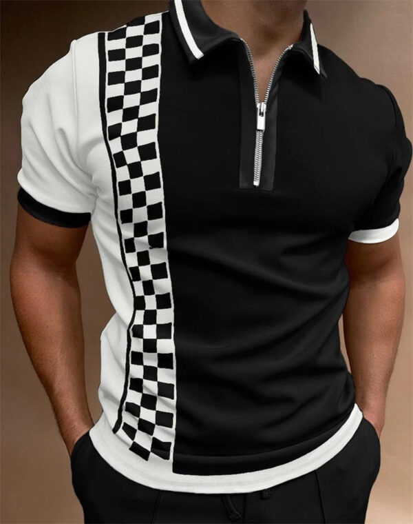 Fashion Loose Lapel Casual Print T-Shirt Zipper POLO Shirt - Image 2