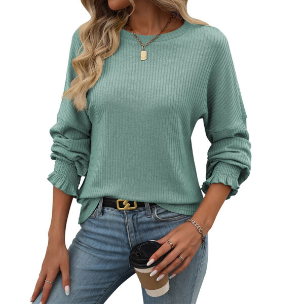 Loose Casual Sunken Stripe Long-sleeved T-shirt For Women - Image 4