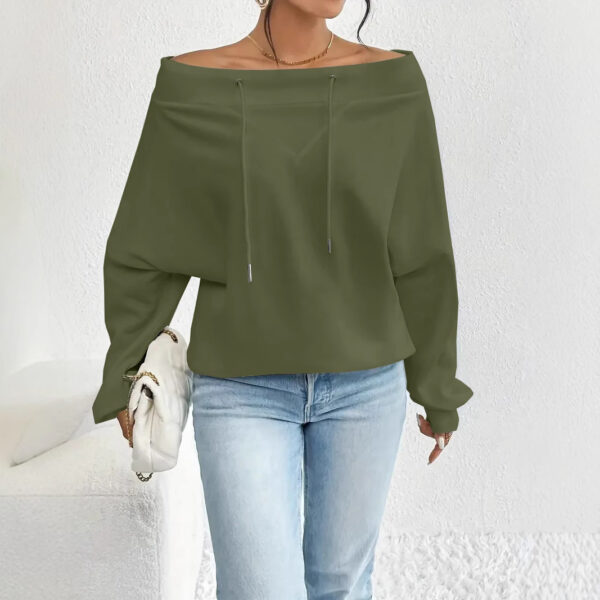 Women's Loose Casual Drawstring Off-the-shoulder Off-shoulder Top - Image 7