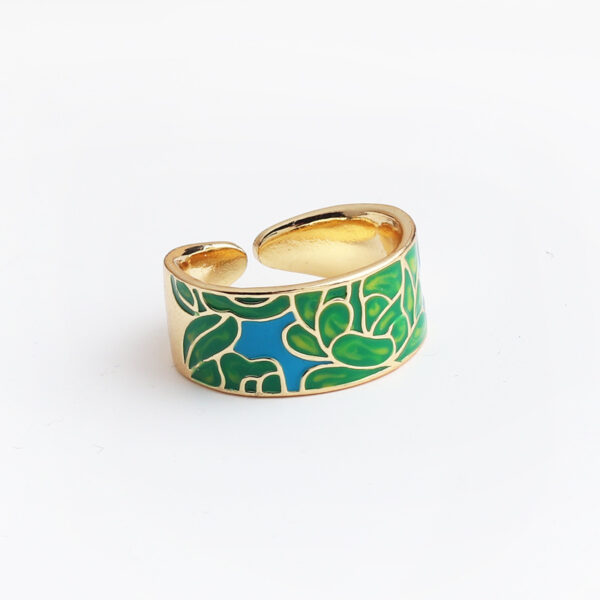 Wide Blue Leaf Slate Pattern Ring - Image 2