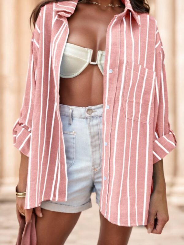Women's Spring  Summer Loose Casual Striped Raglan Sleeve Blouse Women Shirt - Image 5