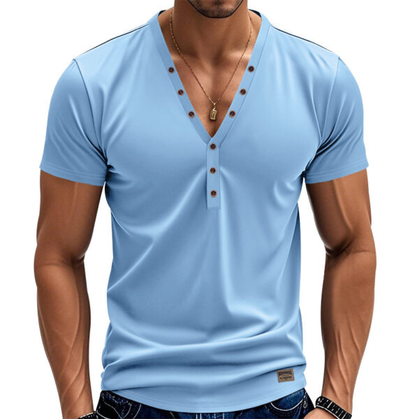 Men's Loose Thin Trendy V-neck Buttons Design - Image 2