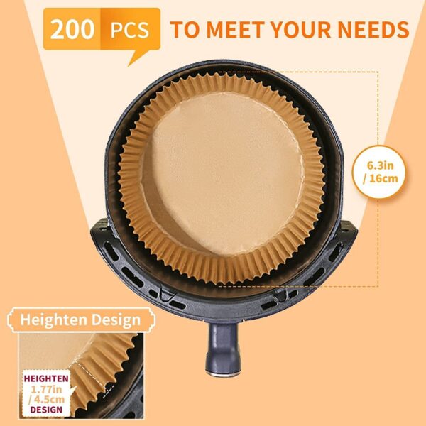 Air Fryer Disposable Paper Liner Non-stick Disposable Liners, 200PCS Air Fryer Disposable Paper Liners, 6.3In Round Air Fryer Parchment Paper - Image 7
