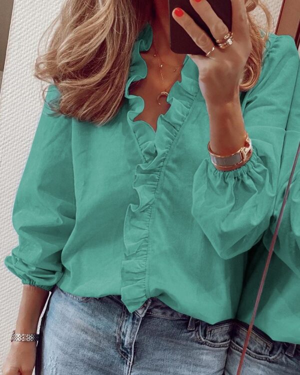 Spring And Summer New Long Sleeved Ruffled Blouse Women's Shirt Business Casual - Image 4