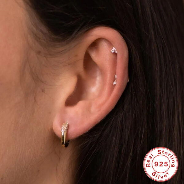 Sterling Silver Cluster Diamond Geometric All-match Earrings - Image 4