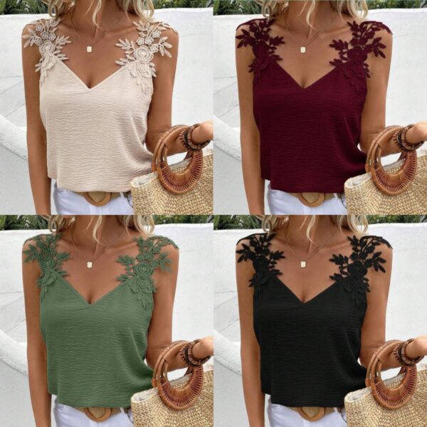 New 2 Solid Color V-neck Patchwork Sling Top - Image 3