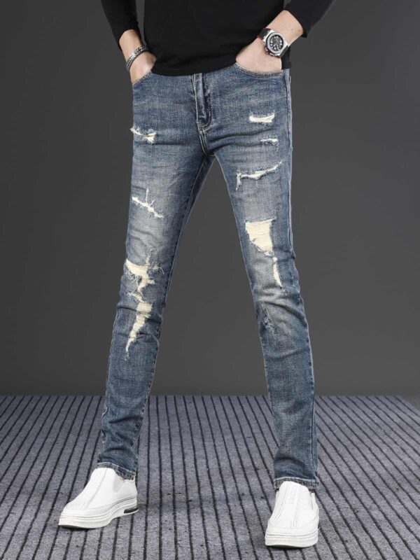 Men's Fashion Slim Fit Skinny Stretch Ripped Jeans - Image 4