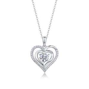 Heart To Heart Luxury Fashion Diamond Pendant Necklace Set With Mosan Diamond Silver Ornaments