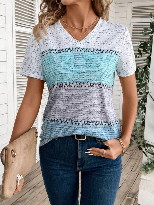 Printed Striped Casual Short-sleeved T-shirt - Image 9