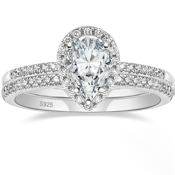 S925 Inlaid Water Drop Pear-shaped Zircon Women's Ring - Image 4