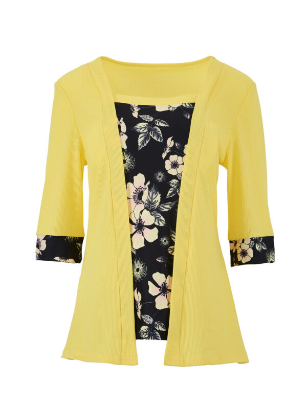 Women's Fake Two-piece Five-quarter Sleeve Printed Top T-shirt - Image 5