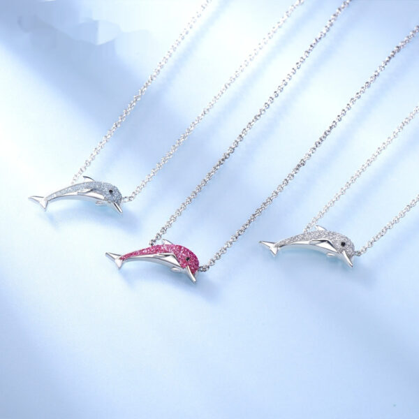 Advanced Simple Dolphin-shaped Colored Gems Necklace - Image 2