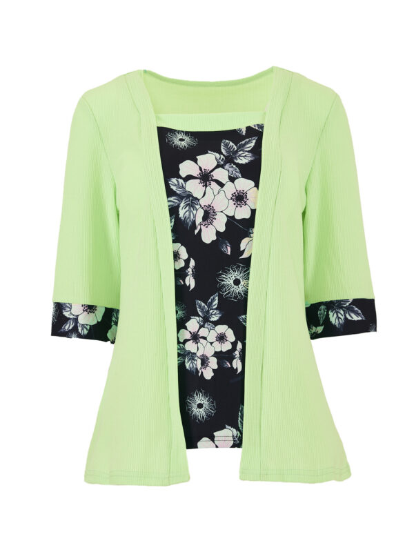 Women's Fake Two-piece Five-quarter Sleeve Printed Top T-shirt - Image 2