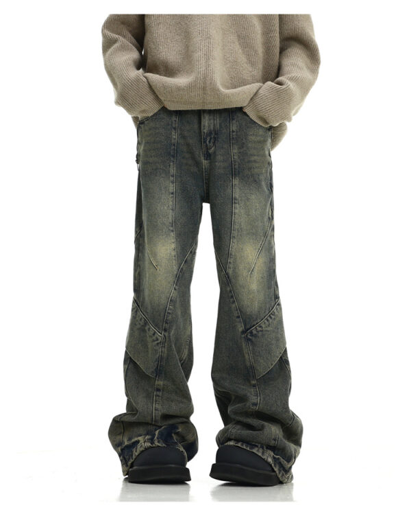 American Retro Distressed Yellow Mud Washed Jeans - Image 2