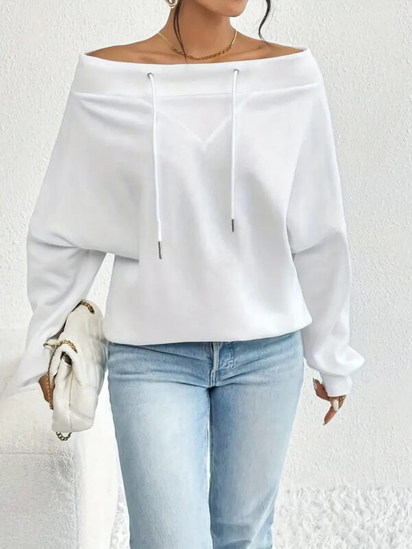 Women's Loose Casual Drawstring Off-the-shoulder Off-shoulder Top - Image 9