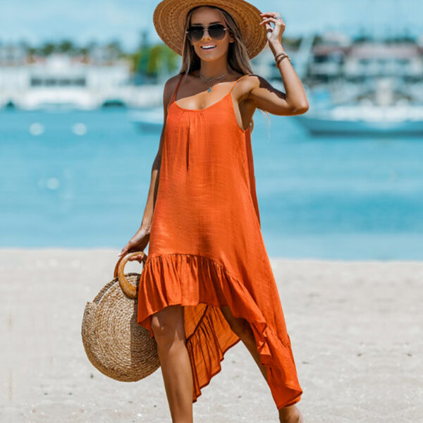 European And American Women's Fashion Solid Color Sling Casual Irregular Dress - Image 6