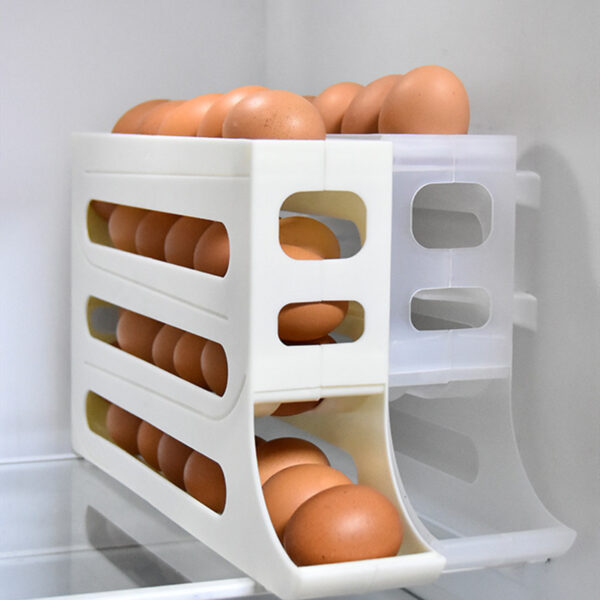 Refrigerator 4-Layer Automatic Egg Roller Sliding Egg Tray Refrigerator Side Door Large Capacity Holder Egg Storage Box Kitchen Gadgets - Image 7