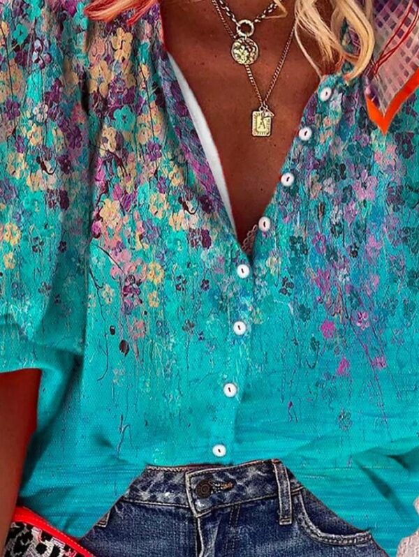 Popular Fashion Summer Women's Stand Up Collar Loose Button Retro Printed Casual Shirt - Image 6