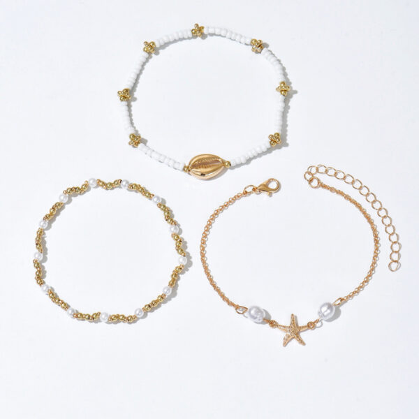 Beach Vacation Bead Shell Starfish Foot Ornaments Anklet Three-piece Set - Image 5