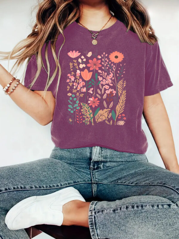 European And American Summer Women's Plant Flower Graphic Print Crew Neck Short Sleeve - Image 9
