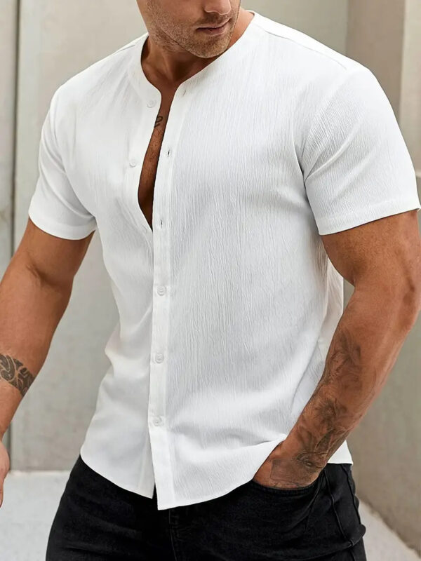 New Cardigan Stand Collar Men's Short-sleeve Shirts - Image 6