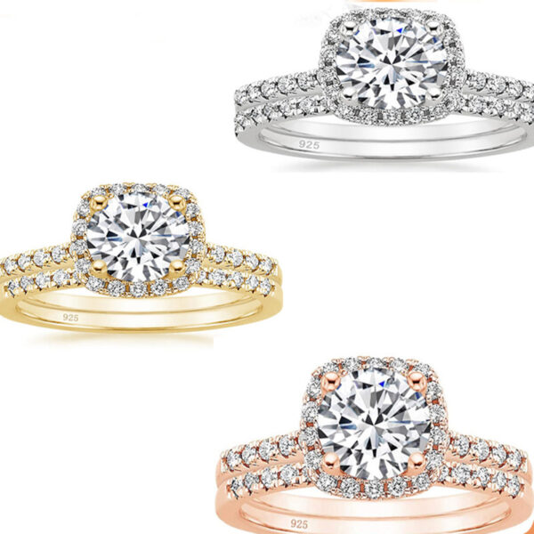 925 Inlaid 7mm Round Zircon Set Simulation Diamond Ring - Image 7
