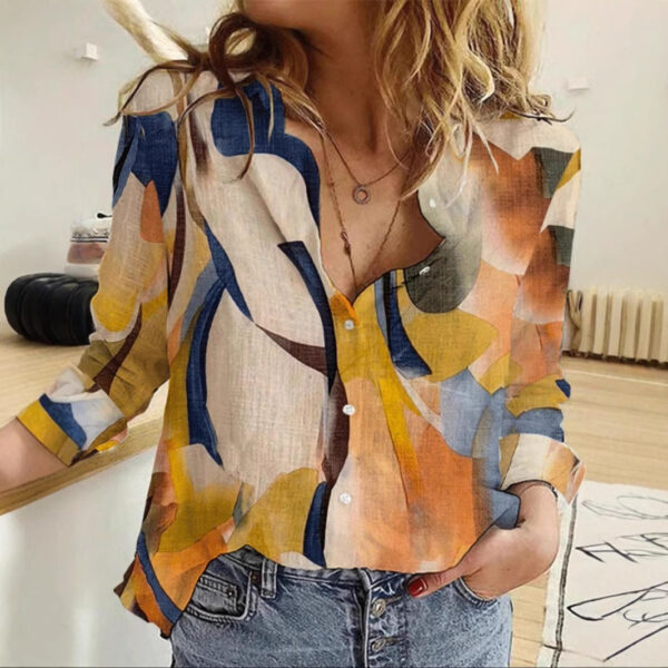 Loose Digital Printing Lantern Long Sleeve Shirt For Women - Image 2
