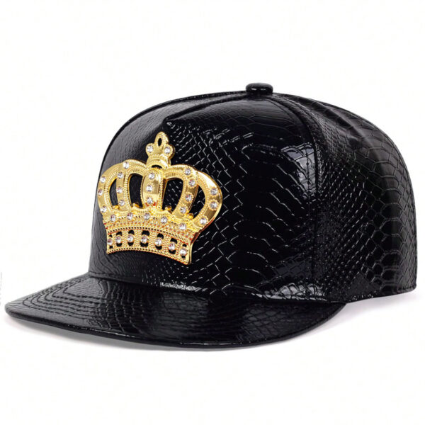 Crown Metal Label Hip Hop Hat European And American PU Leather Flat Eaves Cap - Image 4