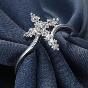 Geometric Cross Zircon Design Wedding Ring