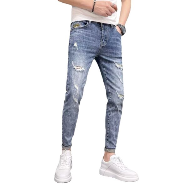 Spring And Autumn New Men's Fashion Ripped Jeans Skinny Pants Trendy Brand Pants Spring And Autumn Thin - Image 3