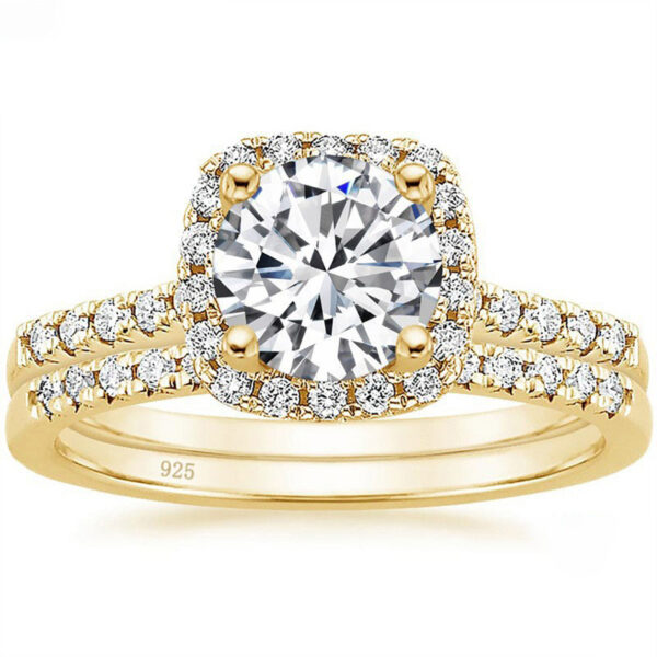 925 Inlaid 7mm Round Zircon Set Simulation Diamond Ring - Image 2