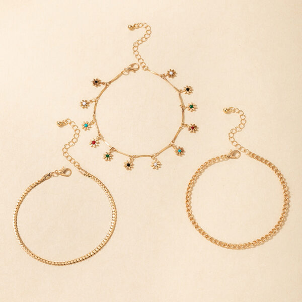 Simple Metal Flower Colorful Rose Pendant Tassel Anklet - Image 3