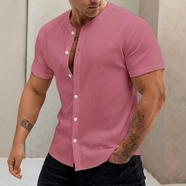 New Cardigan Stand Collar Men's Short-sleeve Shirts - Image 5