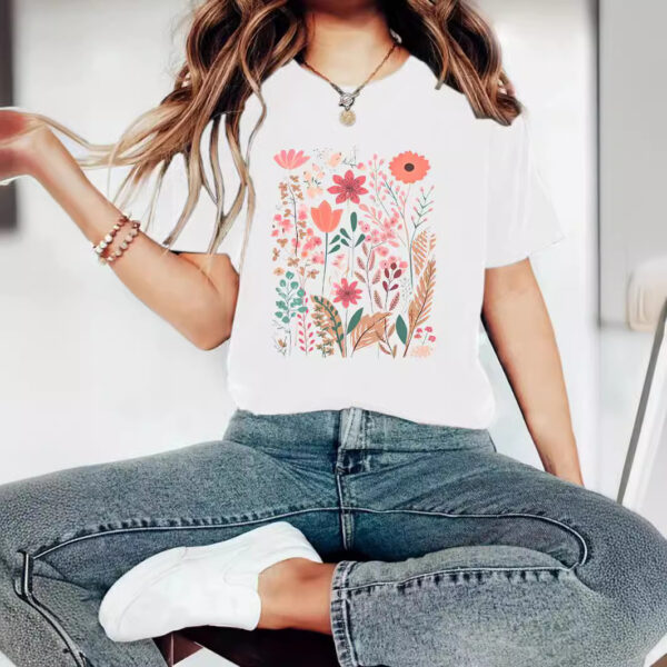 European And American Summer Women's Plant Flower Graphic Print Crew Neck Short Sleeve - Image 3