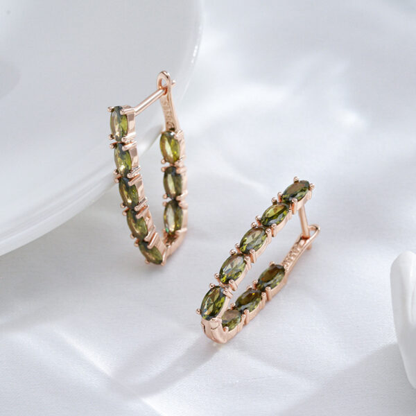 Double Layer Oval Olive Green Zircon Luxury Dangle - Image 5