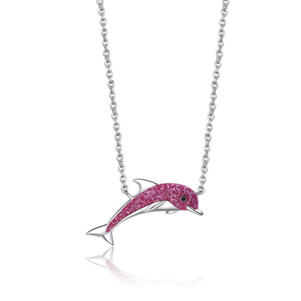 Advanced Simple Dolphin-shaped Colored Gems Necklace - Image 3