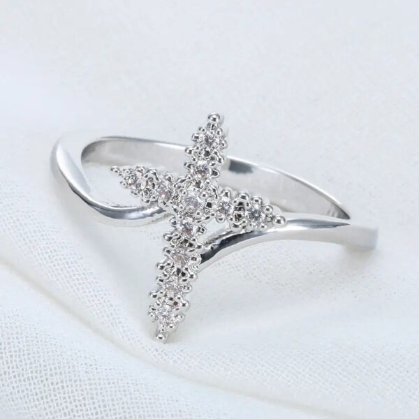 Geometric Cross Zircon Design Wedding Ring - Image 4