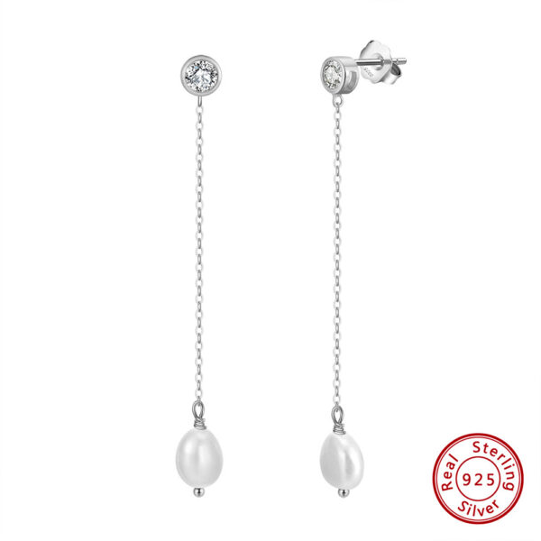 S925 Sterling Silver Ear Line Natural Freshwater Pearl - Image 5