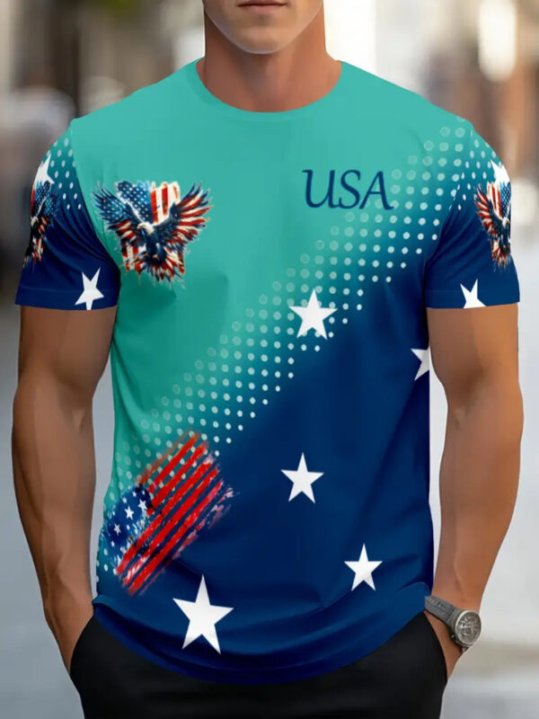 Men's T-shirt Printing Color Contrast Summer Round Neck Polyester Short Sleeve - Image 5