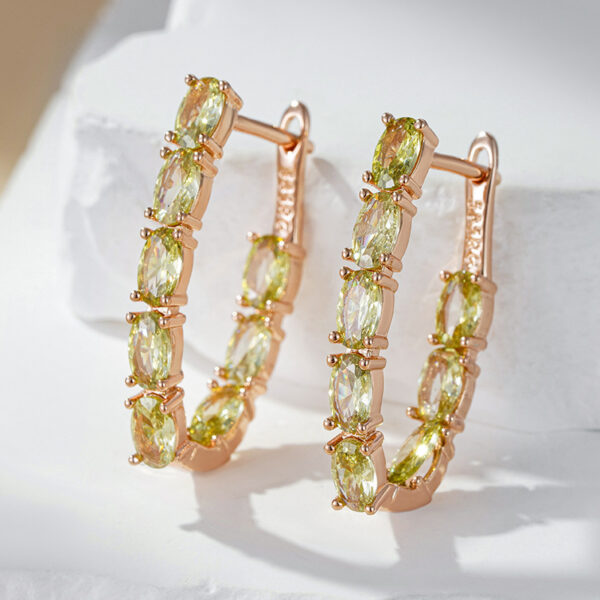 Double Layer Oval Olive Green Zircon Luxury Dangle - Image 4