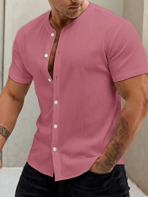 New Cardigan Stand Collar Men's Short-sleeve Shirts - Image 3