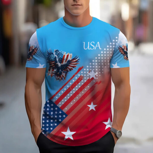 Men's T-shirt Printing Color Contrast Summer Round Neck Polyester Short Sleeve - Image 9